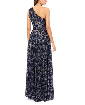 Betsy & Adam Women's Velvet One Shoulder Gown Navy Size 4