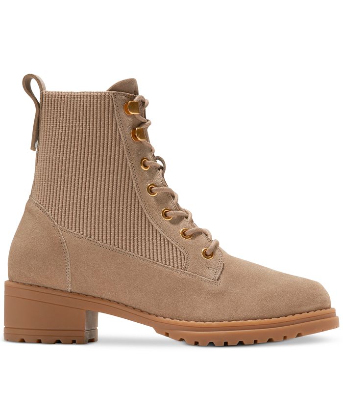 COLE HAAN Womens Beige Lace Up Padded Lug Sole Camea Round Toe Block Heel Zip-Up Leather Combat Boots B