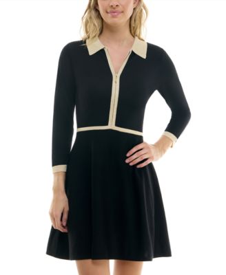 BCX - Juniors' Collared Front-Zip Fit & Flare Dress