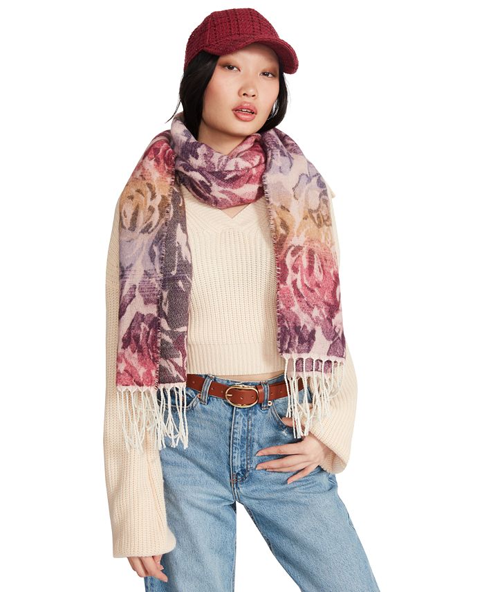 Steve Madden Women's Vibrant Rose Jacquard Blanket Scarf With Fringe