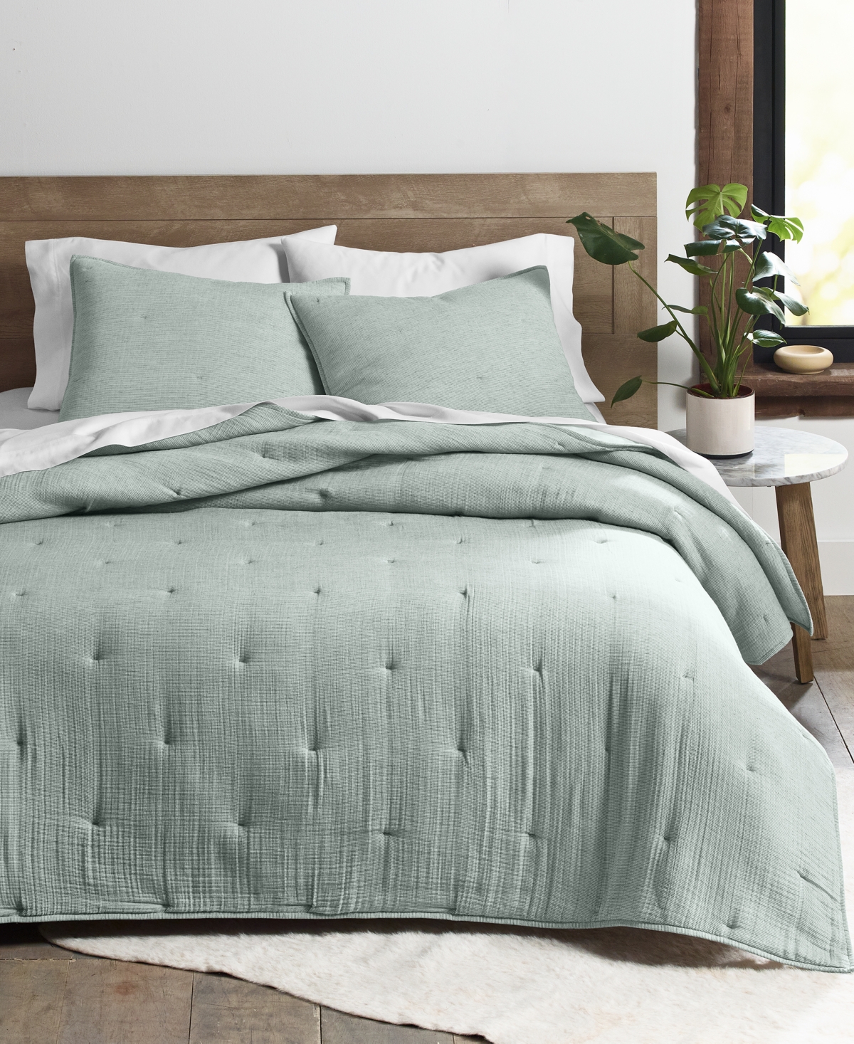 Shop Oake Airy Gauze Stripe Coverlet, Full/queen, Created For Macy's In Green