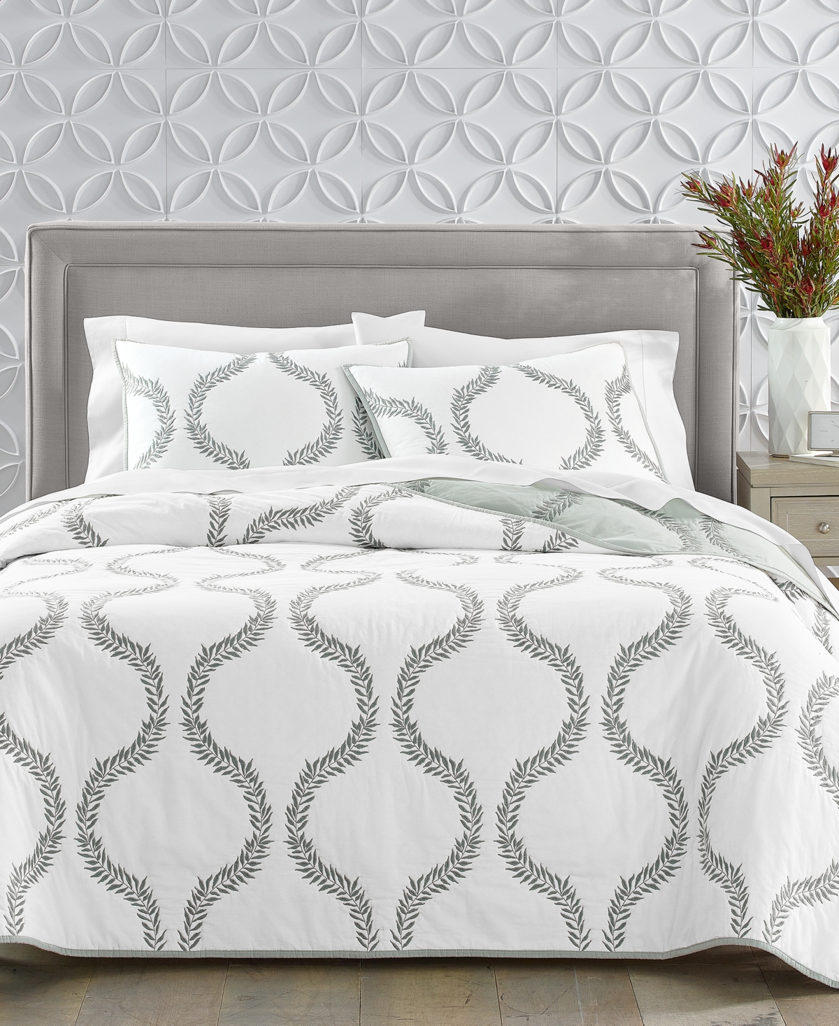 Shop Charter Club Grayson Embroidery Cotton Quilt, King, Created For Macy's In Grey Combo