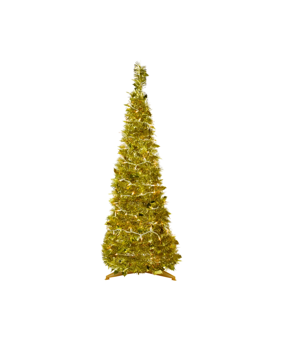 4' Pre-Lit Tinsel Pop-Up Artificial Christmas Tree with Clear Lights - Gold