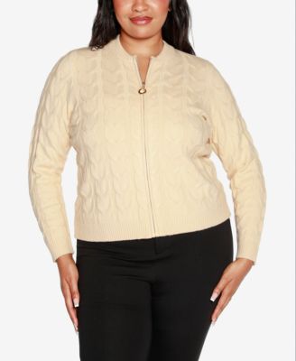 Black Label Plus Size Zip Cable Sweater