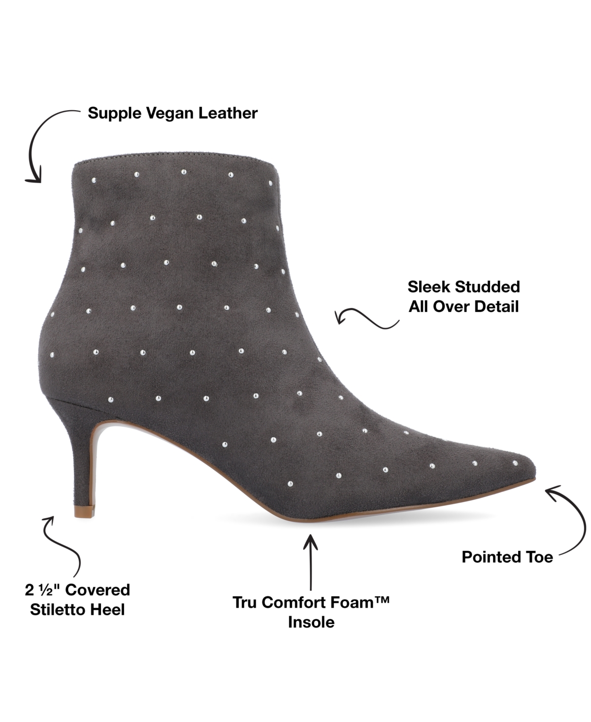 Journee Collection Women's Rossia Stud Embellished Pointed Toe Kitten Heel Dress Booties