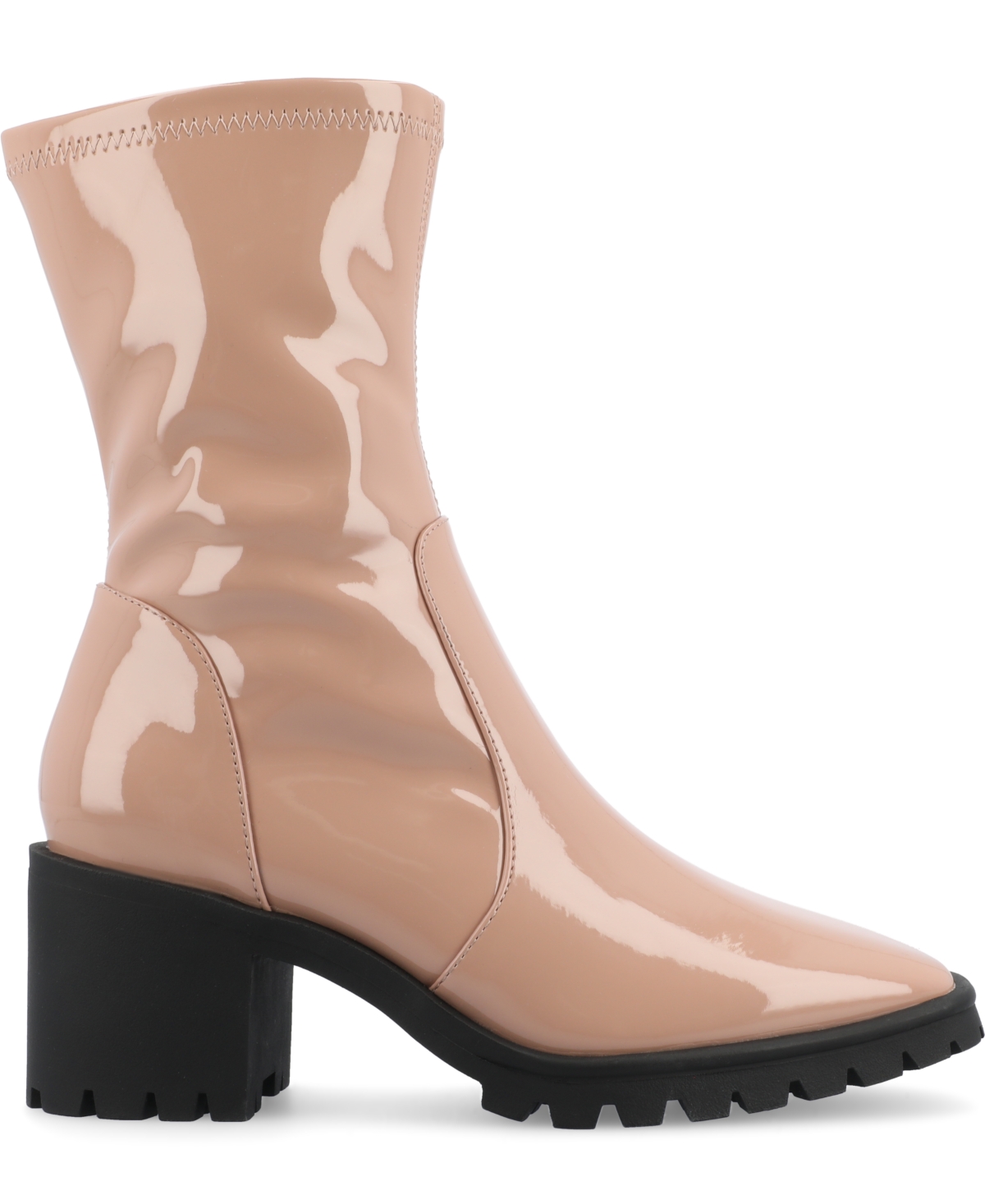 Journee Collection Women's Icelyn Flexible Patent Faux Leather Lug Sole Boots