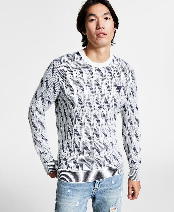 GUESS Men's Alan Fancy Stitch Contrast-Knit Crewneck Sweater - Macy's