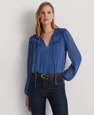Lauren Ralph Lauren - Women's Ruffled-Trim Georgette Tie-Neck Blouse