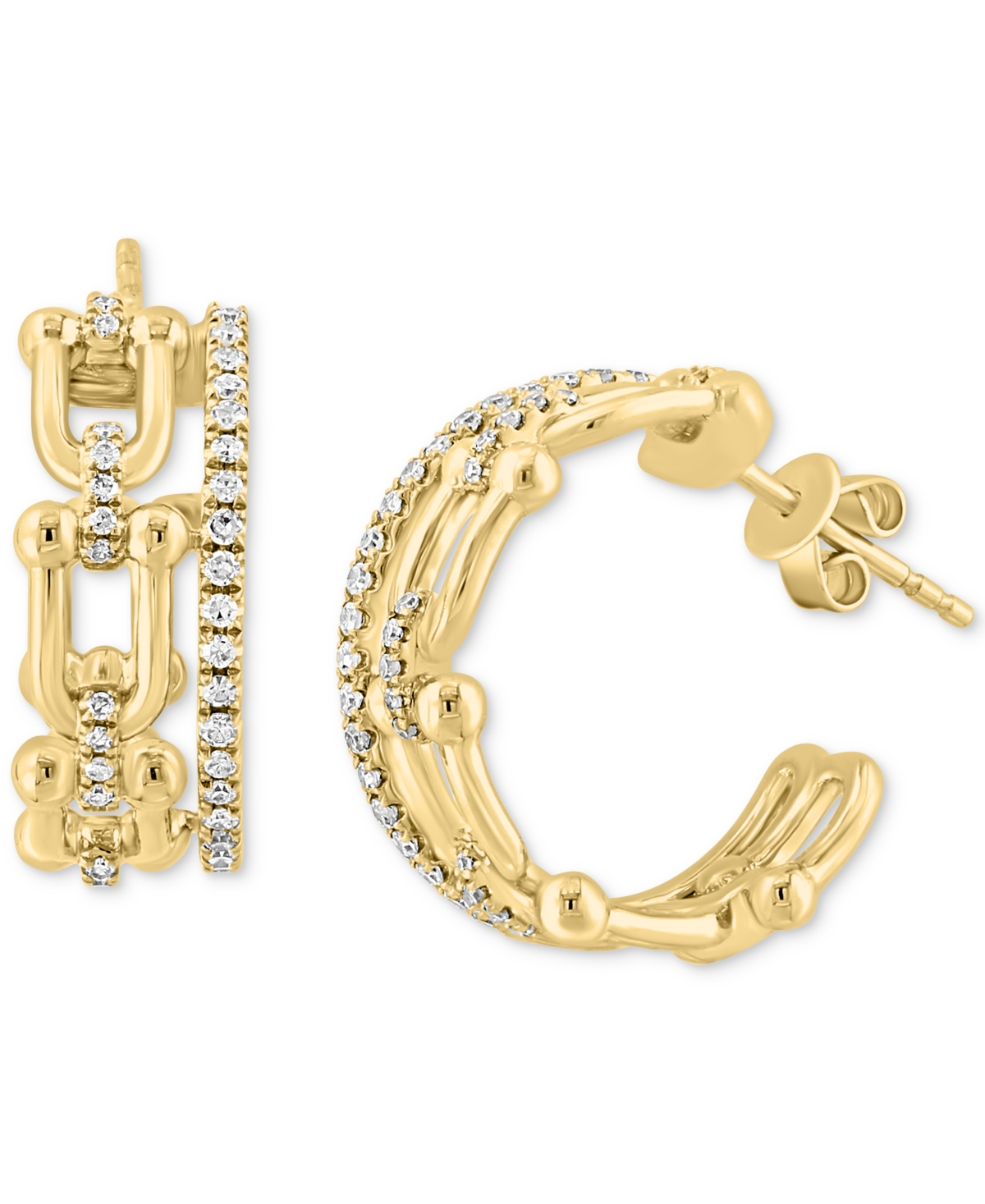 Effy Diamond Horsebit Small Hoop Earrings (3/8 ct. t.w.) in 14k Gold, 0.625" - K Gold