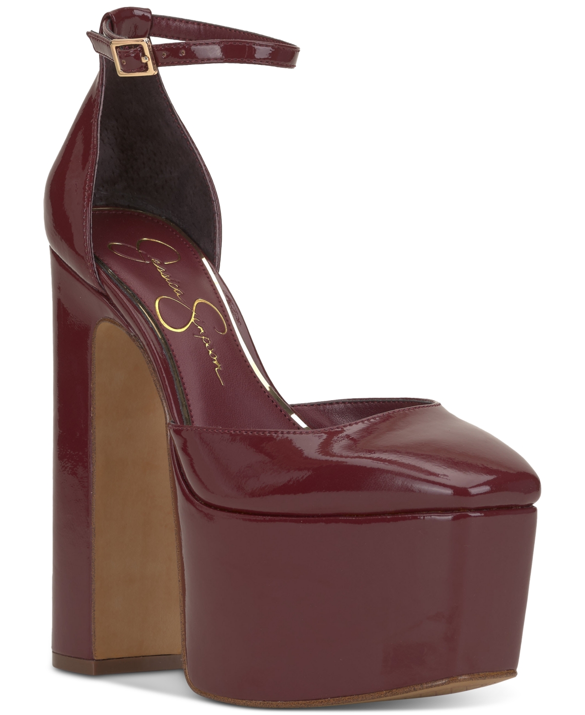Shop Jessica Simpson Women's Pinkston Ankle-strap Platform Sandals In Malbec Faux Leather
