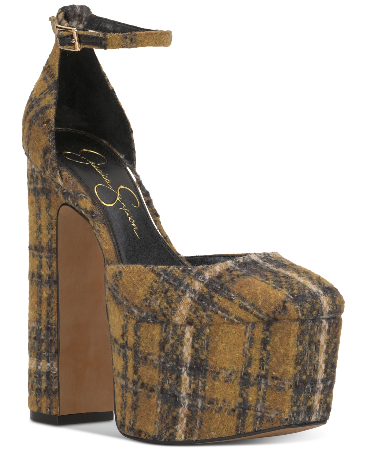 Shop Jessica Simpson Women's Pinkston Ankle-strap Platform Sandals In Mustard Combo Textile