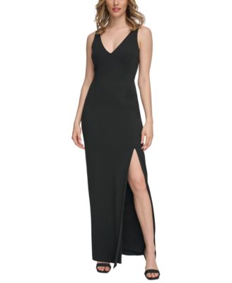 Calvin Klein - Women's Solid Slit-Front V-Neck Sleeveless Gown