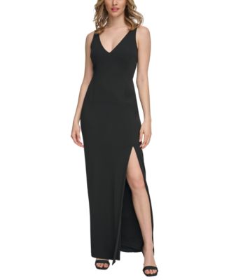 Calvin Klein Women's Solid Slit-Front V-Neck Sleeveless Gown - Macy's