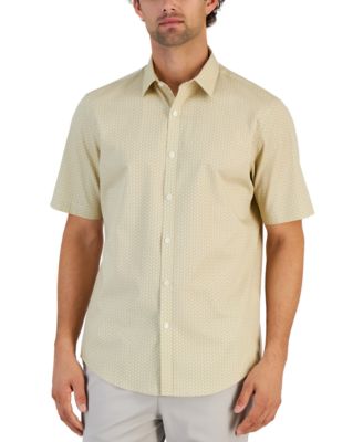 Mens Italian Floral Leopard Print Stretch Shirt – Gold Animal Print, Slim Fit Button-Up