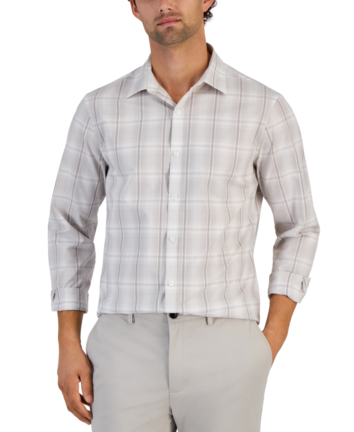 Alfani Men's Plaid Print Long-sleeve Button-up Shirt, Created For Macy's In London Plane