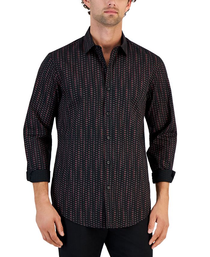 Alfani Men's Round Geometric Print Long-Sleeve Button-Up Shirt, Created ...