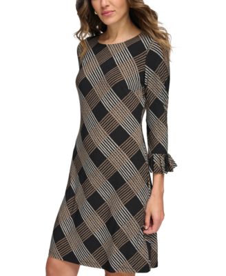 Women's Plaid 3/4-Sleeve Shift Dress 
