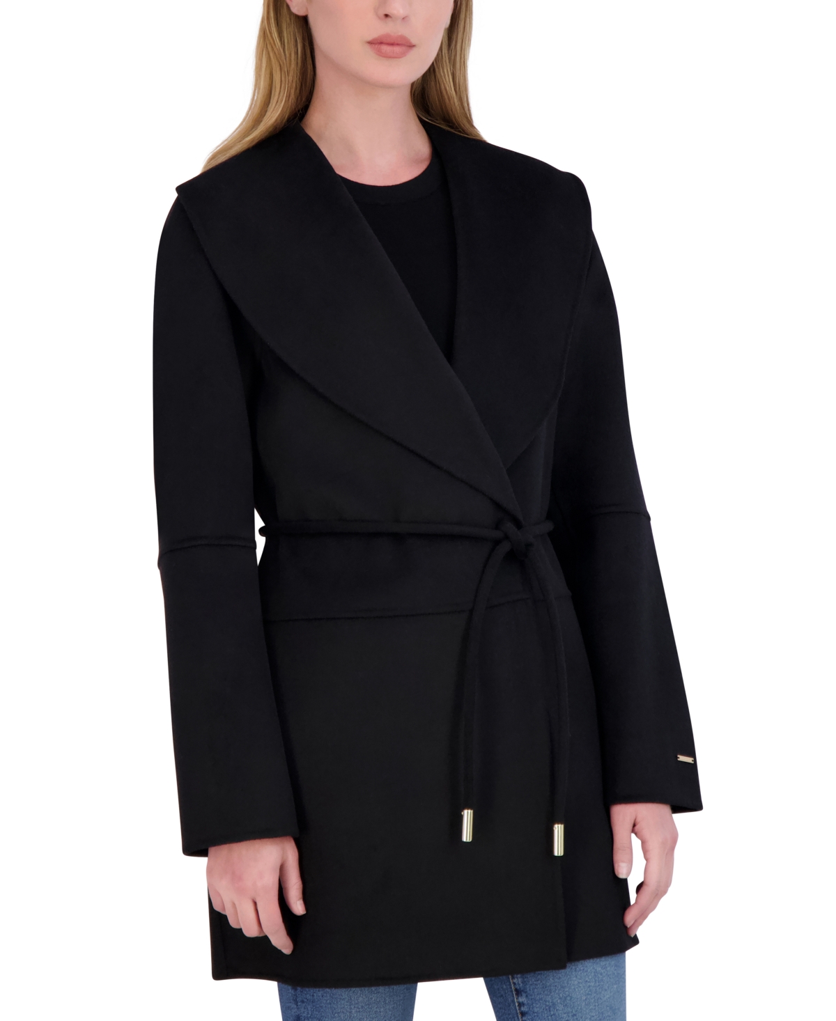 Tahari Women's Doubled-Faced Rope Belted Wrap Coat - Soft Almond