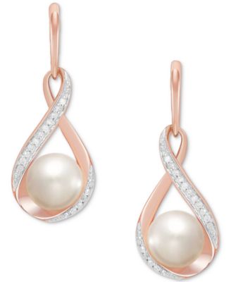 Cultured Freshwater Pearl 7mm and Diamond 110 ct tw Drop Earrings in 14K Gold - Rose Gold 599$