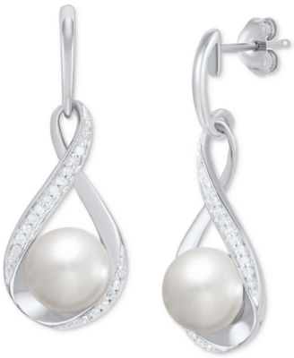 Cultured Freshwater Pearl (7mm) and Diamond (1/10 ct. t.w.) Drop Earrings in 14K Gold