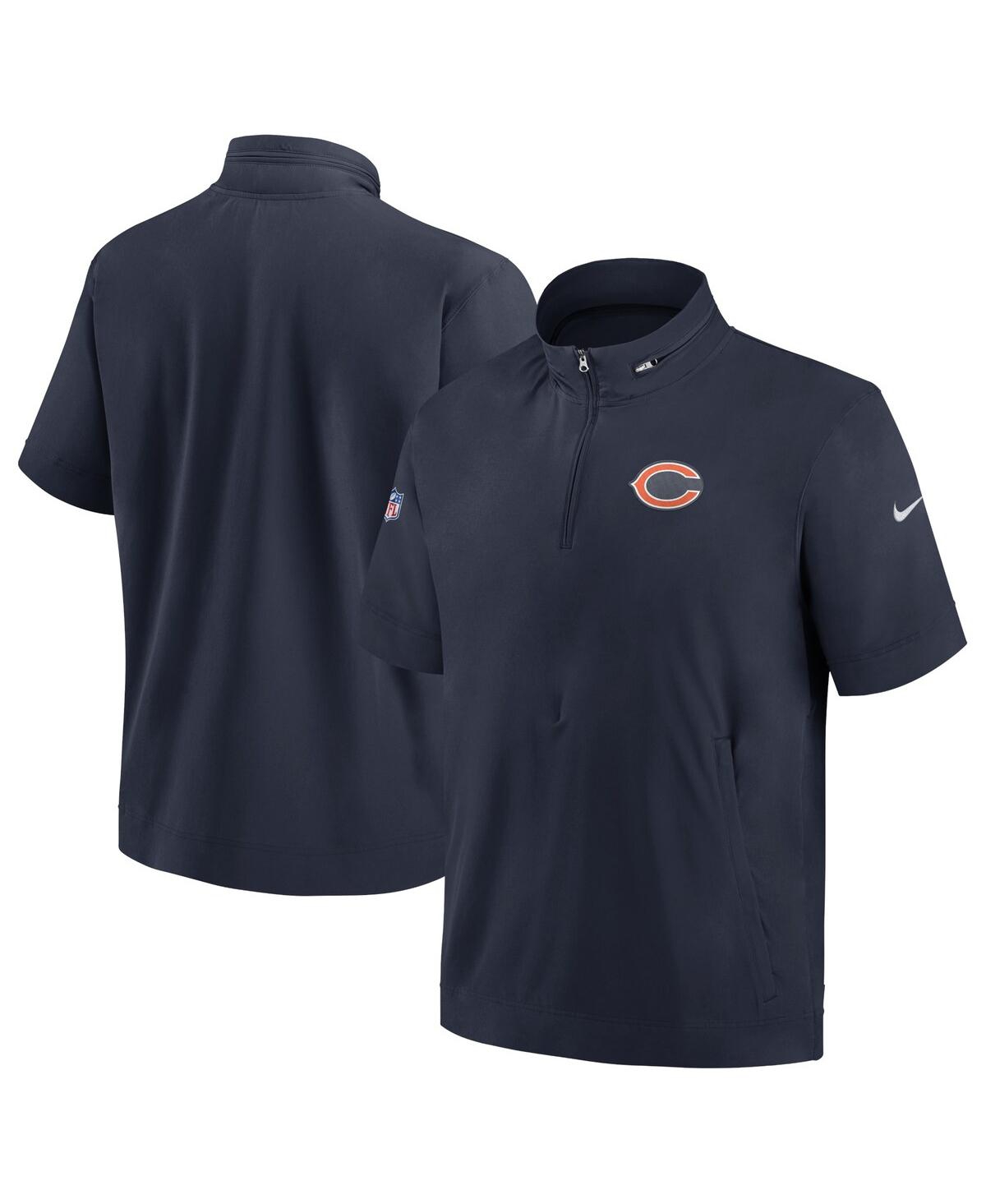 Men's NikeChicago Bears Sideline Coach Short Sleeve Hoodie Quarter-Zip Jacket - Navy