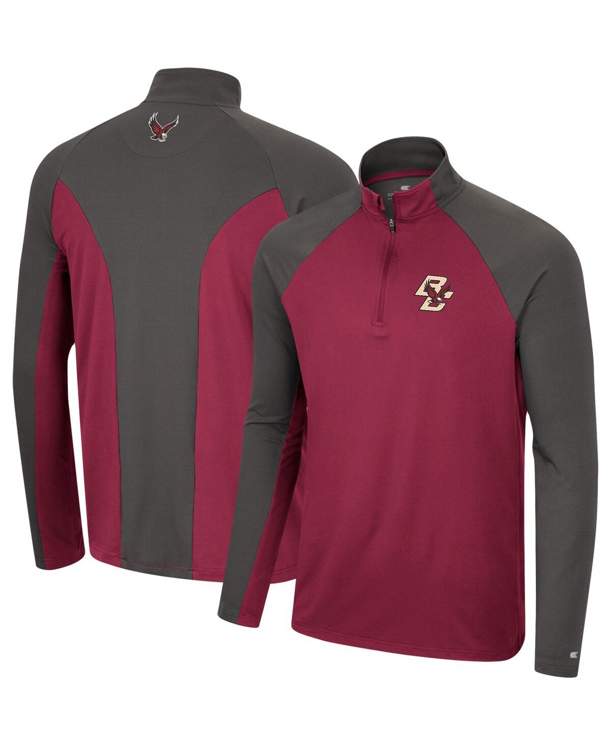 Shop Colosseum Men's  Maroon, Charcoal Boston College Eagles Two Yutes Raglan Quarter-zip Windshirt In Maroon,charcoal