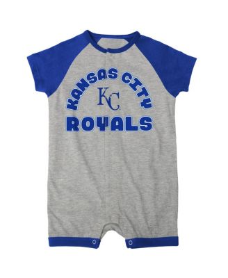 Newborn and Infant Boys and Girls Heather Gray Kansas City Royals Extra Base Hit Raglan Full-Snap Romper