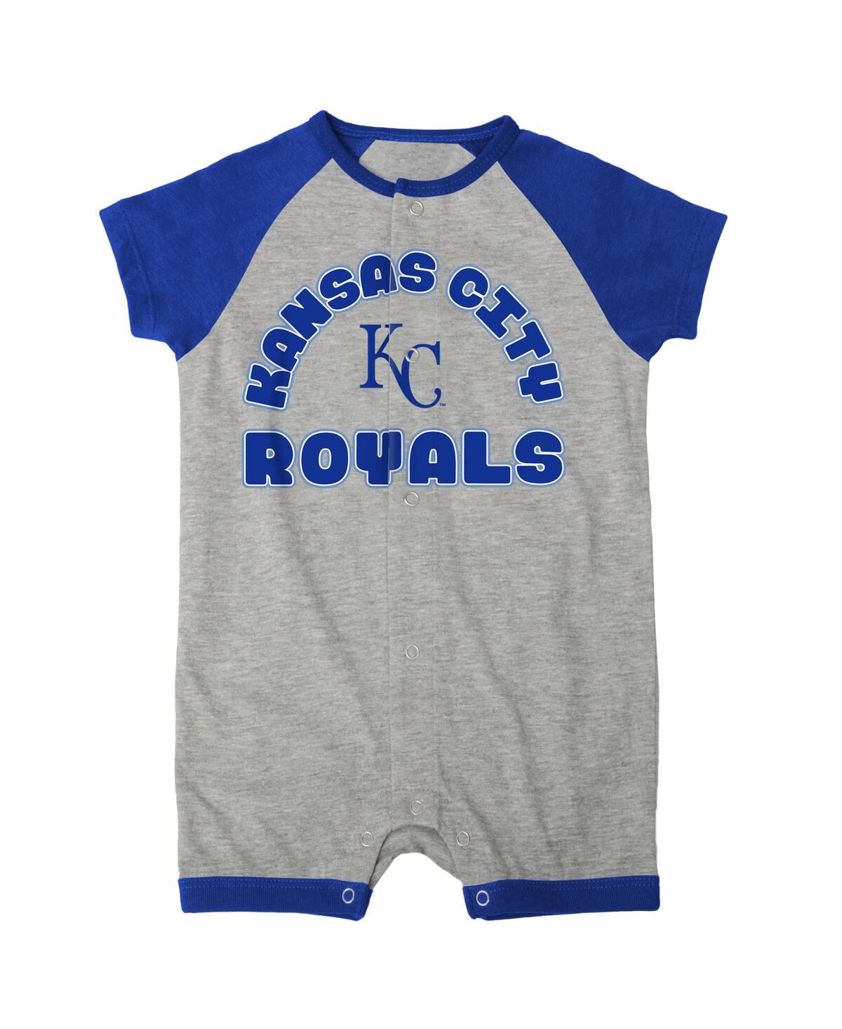 Outerstuff Newborn & Infant Heather Gray Kansas City Royals Extra Base Hit Raglan Full-snap Romper In Heather Gray