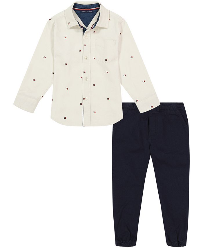 Tommy Hilfiger Toddler Boys Flag Print Twill Long Sleeve Button