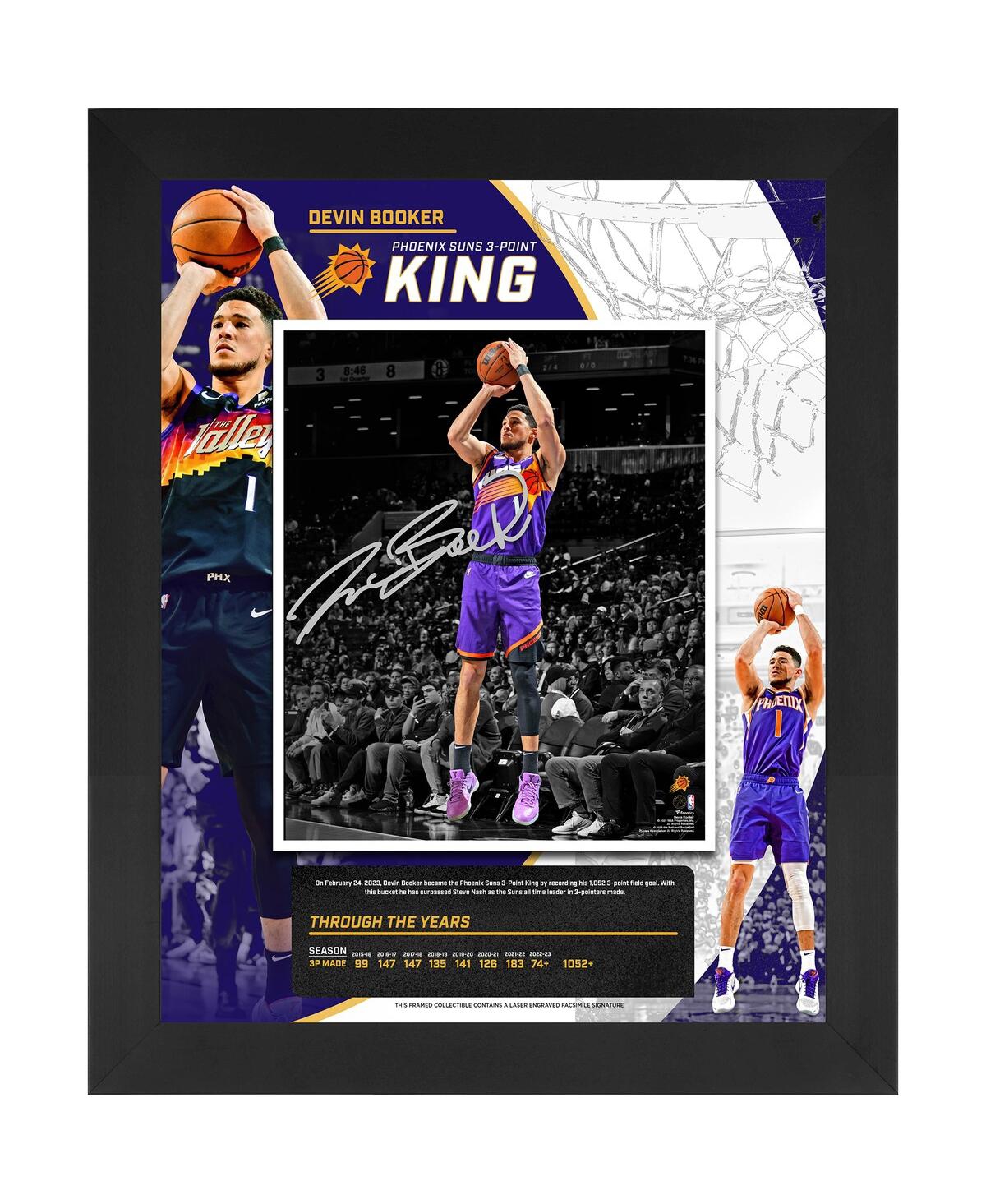 Fanatics Authentic Devin Booker Phoenix Suns Framed 16'' X 20'' Franchise Three-point Record Floating Photo Collage In Multi