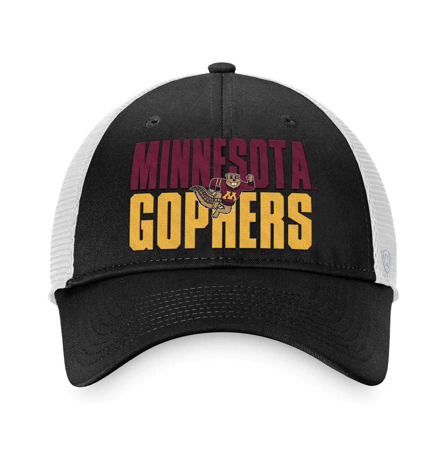 Мужская кепка Top of the World Black, White Minnesota Golden Gophers Stockpile Trucker Snapback Hat — фото 3