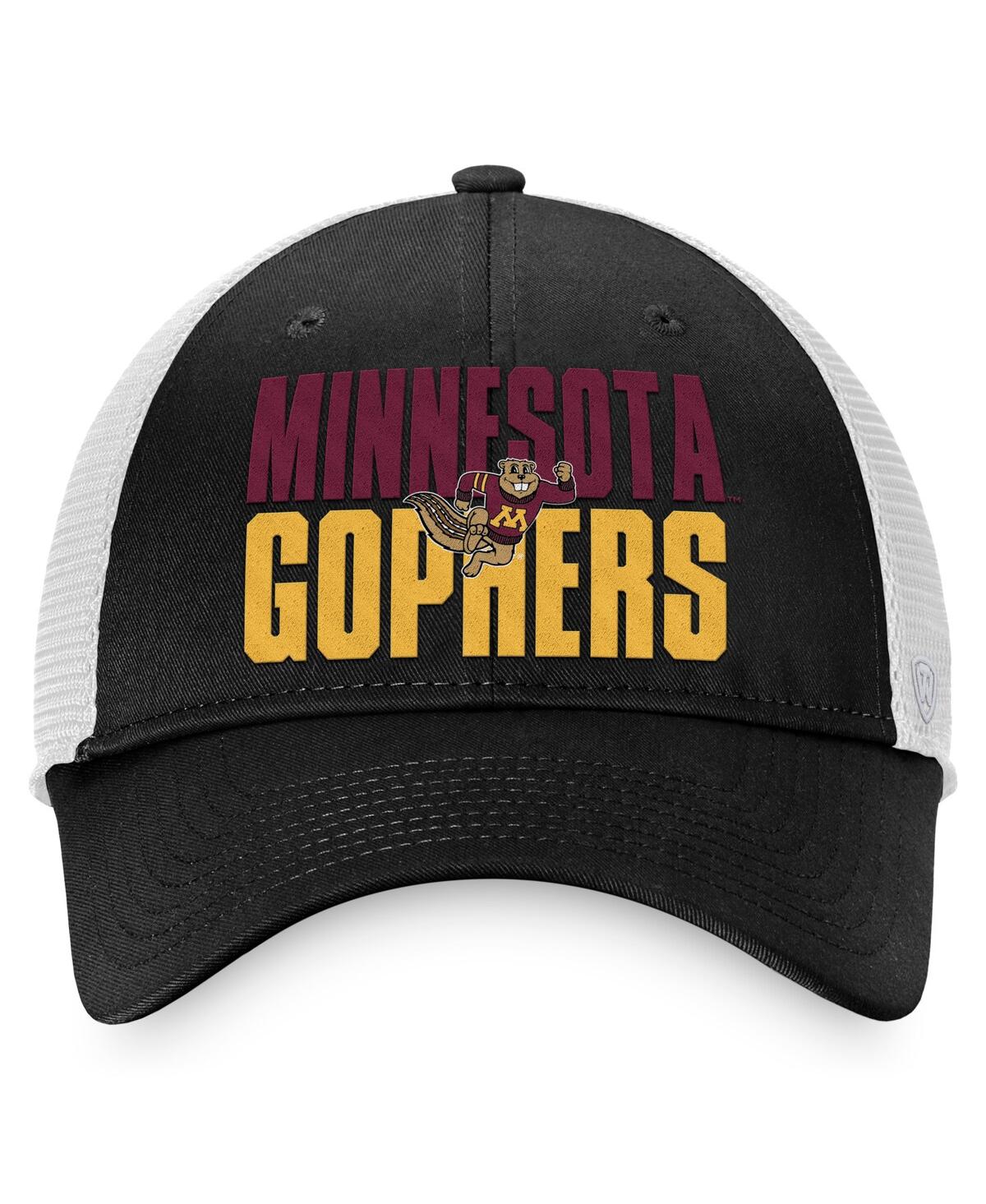 Shop Top Of The World Men's  Black, White Minnesota Golden Gophers Stockpile Trucker Snapback Hat In Black,white