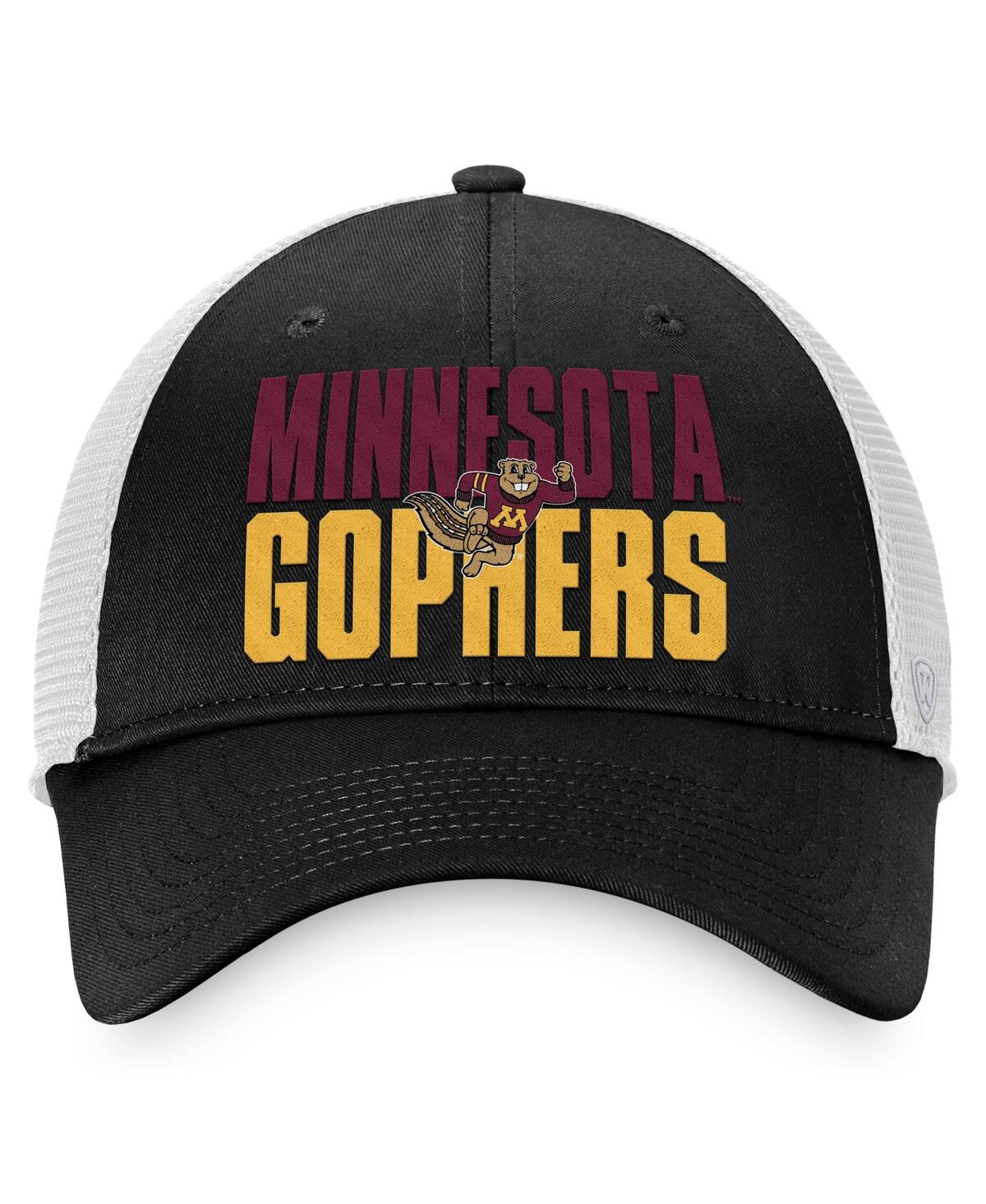 Top Of The World Men's  Black, White Minnesota Golden Gophers Stockpile Trucker Snapback Hat In Black,white
