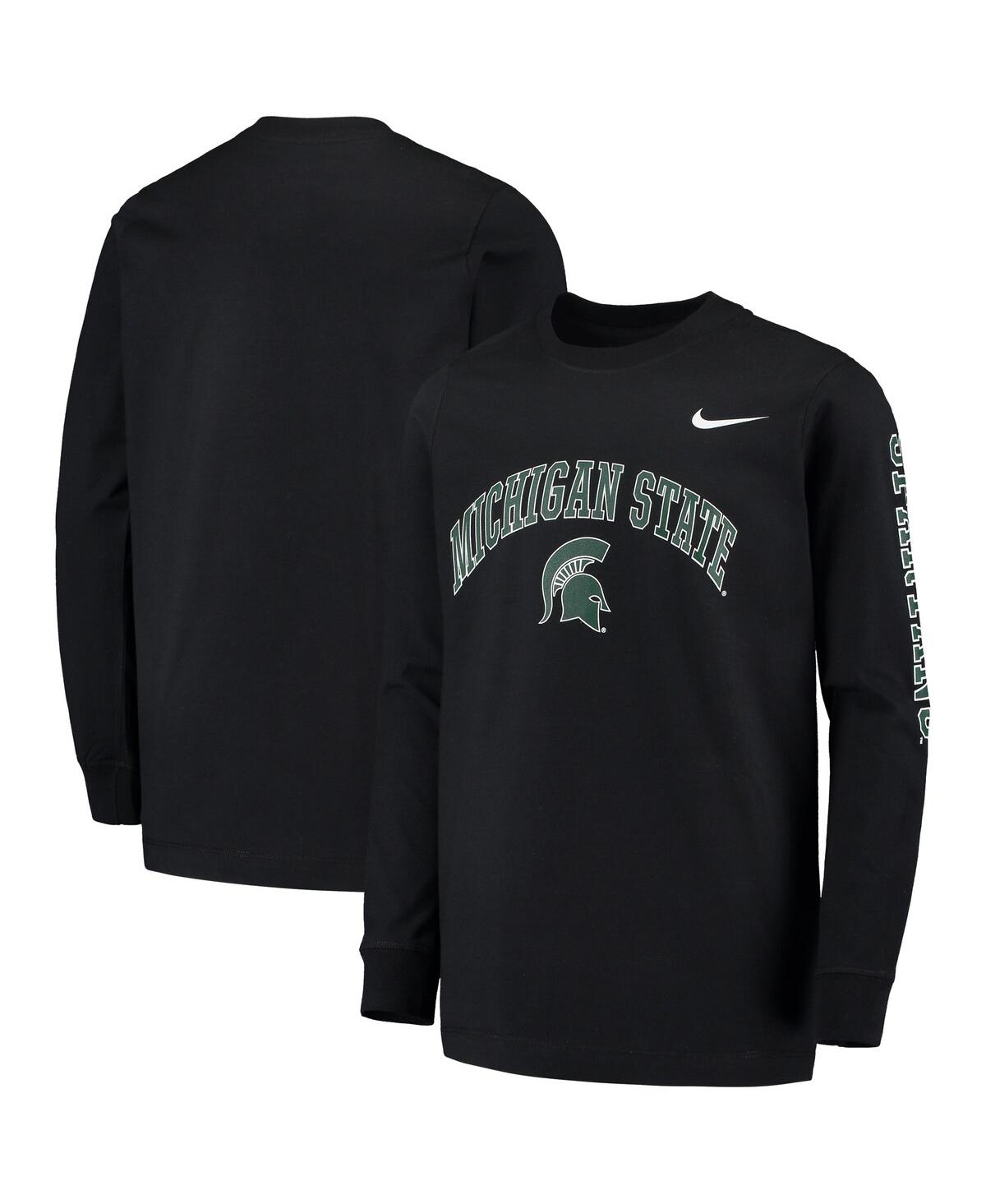 Shop Nike Big Boys  Black Michigan State Spartans Arch And Logo 2-hit Long Sleeve T-shirt