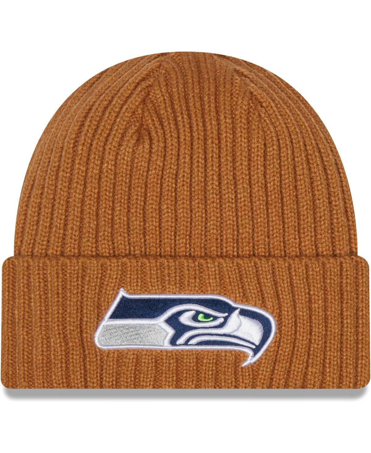 Shop New Era Men's  Brown Seattle Seahawks Core Classic Cuffed Knit Hat