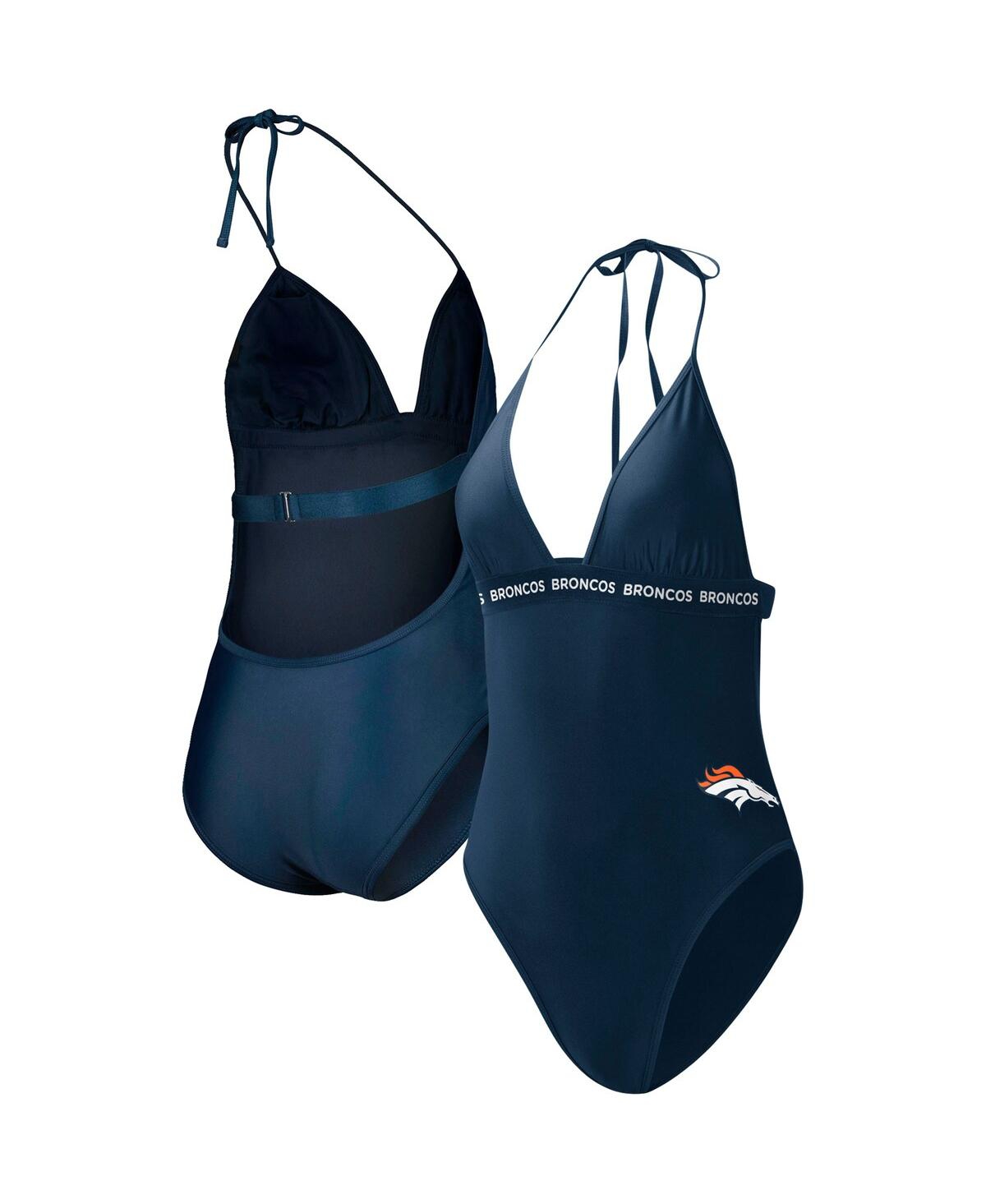 G-III 4HER BY CARL BANKS WOMEN'S G-III 4HER BY CARL BANKS NAVY DENVER BRONCOS FULL COUNT ONE-PIECE SWIMSUIT 