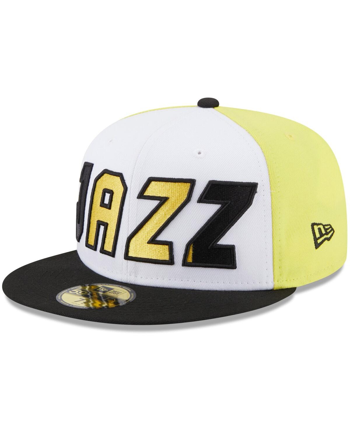 Shop New Era Men's  White, Black Utah Jazz Back Half 59fifty Fitted Hat In White,black