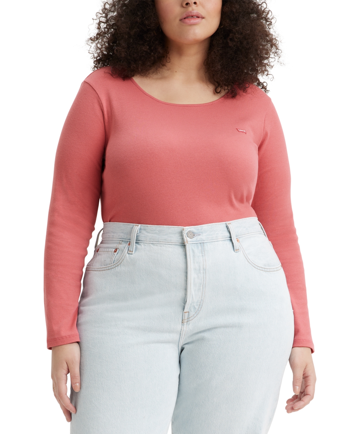Levi's Plus Size Scoop-neck Ribbed Long-sleeve Top In Italian Rose