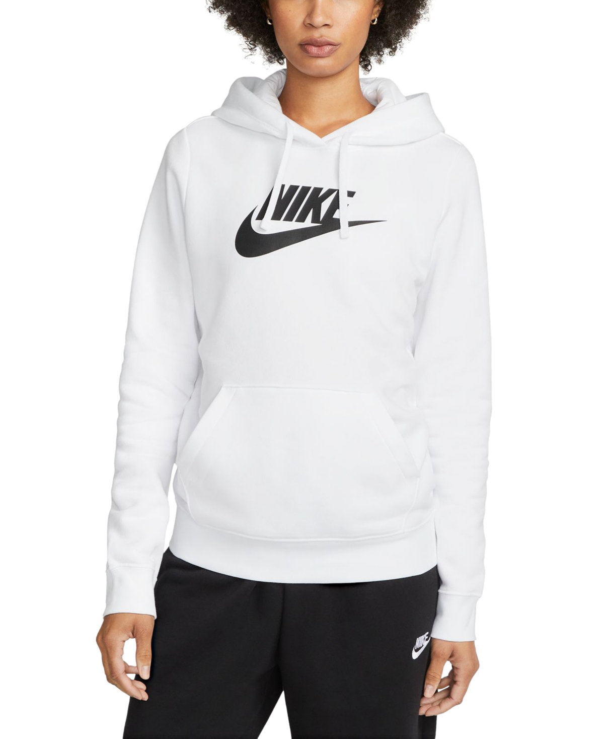 Nike Women's Sportswear Club Fleece Logo Pullover Hoodie In White/black