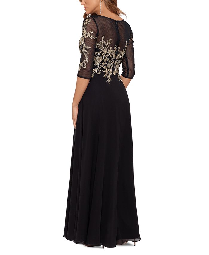Betsy & Adam Petite Floral-Embroidered Mesh Gown - Macy's