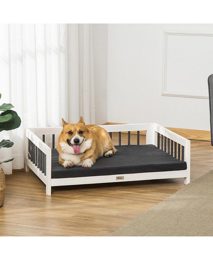PawHut Wood Dog Bed with Supportive Cushion, Elevated Dog Bed with