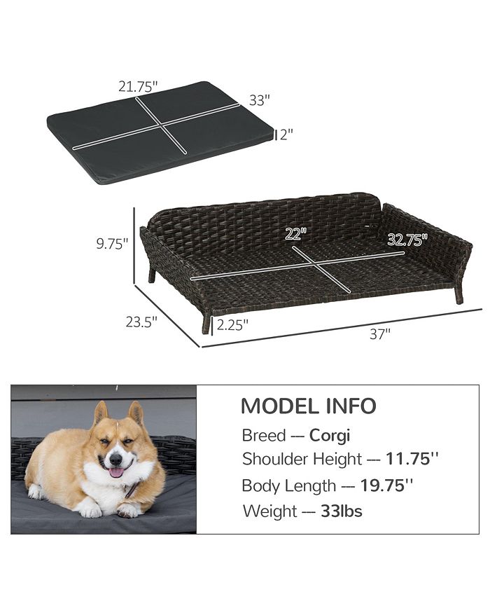 PawHut Elevated Rattan Dog Bed with Steel Frame, Handwoven Wicker Pet