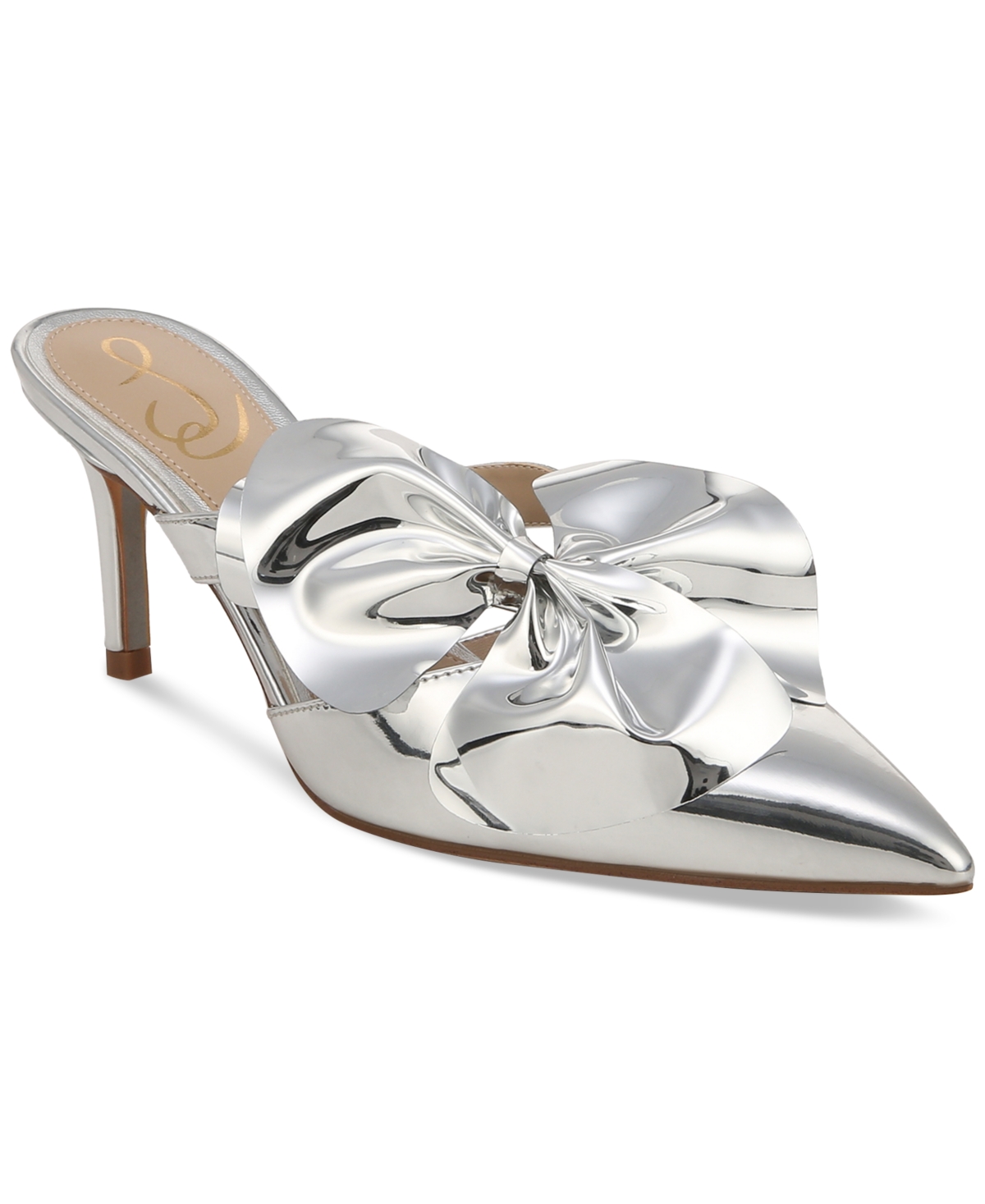 Shop Sam Edelman Women's Veranda Bow Pointed-toe Evening Mules In Soft Silver