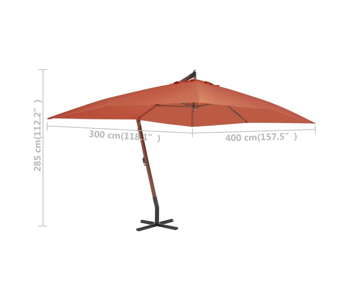 vidaXL Cantilever Garden Parasol with Wooden Pole- Terracotta