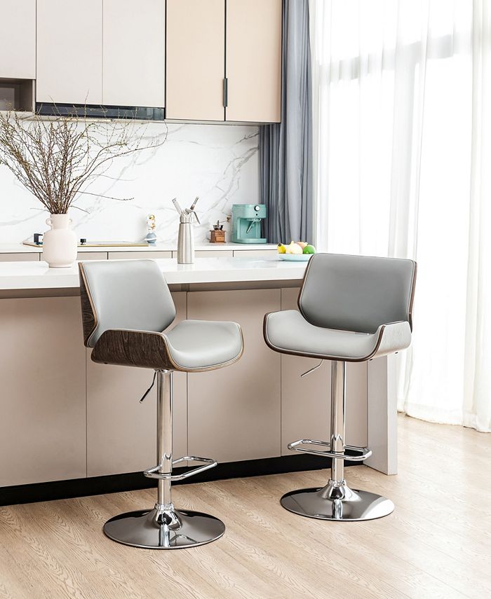 Glitzhome Set of 2 MidCentury Modern Adjustable Height Swivel Bar