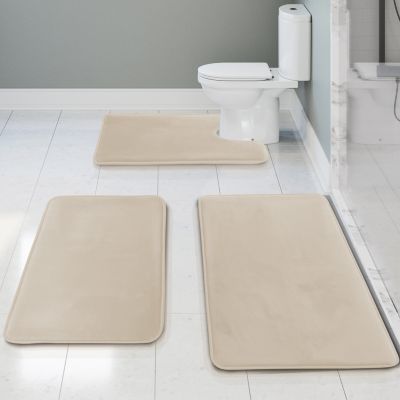 Ultra-Soft Plush Memory Foam Non-Slip Bath Rug Set with Tiled Design, 3-Piece