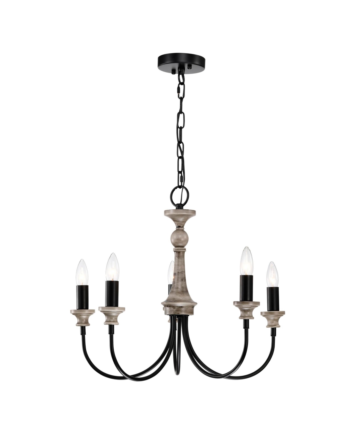 Home Accessories Yura 22" 5-light Indoor Finish Chandelier With Light Kit In Matte Black And Faux Wood Grain
