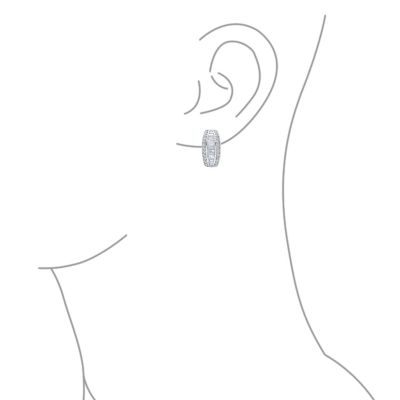 Statement CZ Baguette Half Hoop Earrings Prom Holiday Party Pierced Ear Stabilizing Omega Clip Back Rhodium Plated Brass