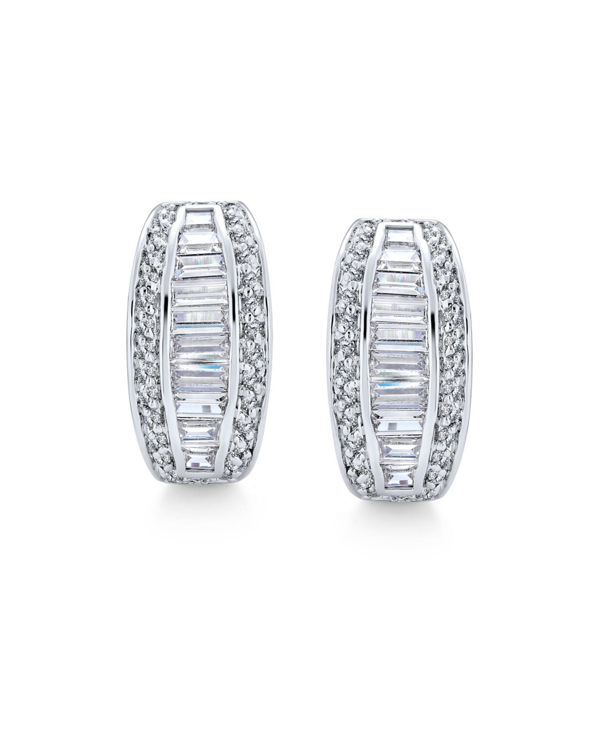 Bling Jewelry Statement Cz Baguette Half Hoop Earrings Prom Holiday Party For Pierced Ear Stabilizing Omega Clip Back Rhodium Plated Brass