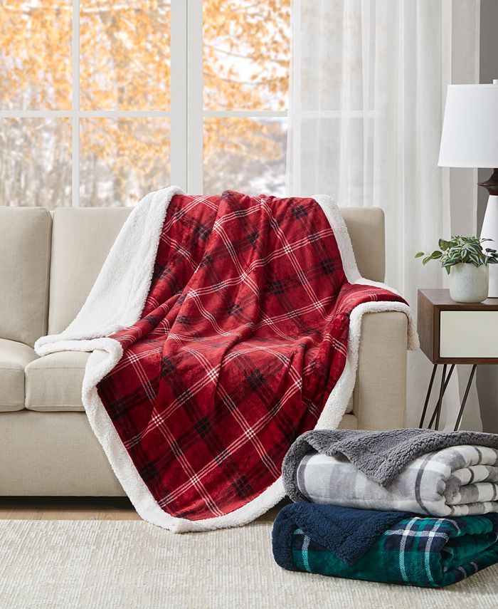 Charter Club Plaid Plush Reversible Sherpa Throw, 50" x 60", Created